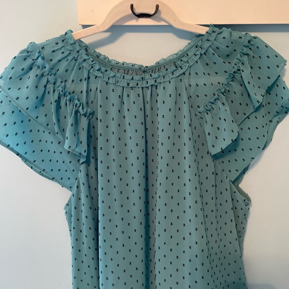 LOFT Women's Ruffled Teal Top - Picture 3 of 8